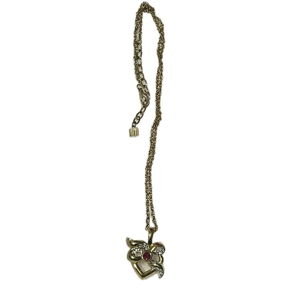 Nina Ricci Gold Plated Swarovski Crystals & Red Ruby Heart Bow Women’s Necklace - Picture 3 of 6